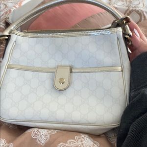 Authentic petite white and gold Gucci tote.